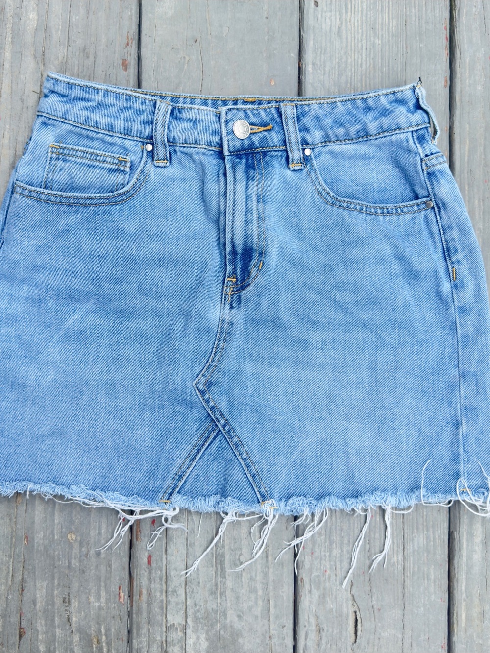 PacSun Light Blue Denim Frayed Mini Skirt
